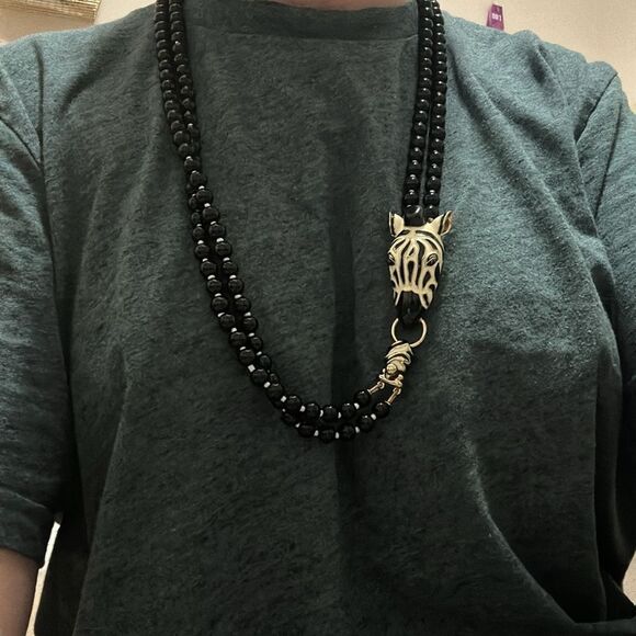 Vintage Zebra Double Strand Heavy Duty Necklace Talbots? - Picture 7 of 7